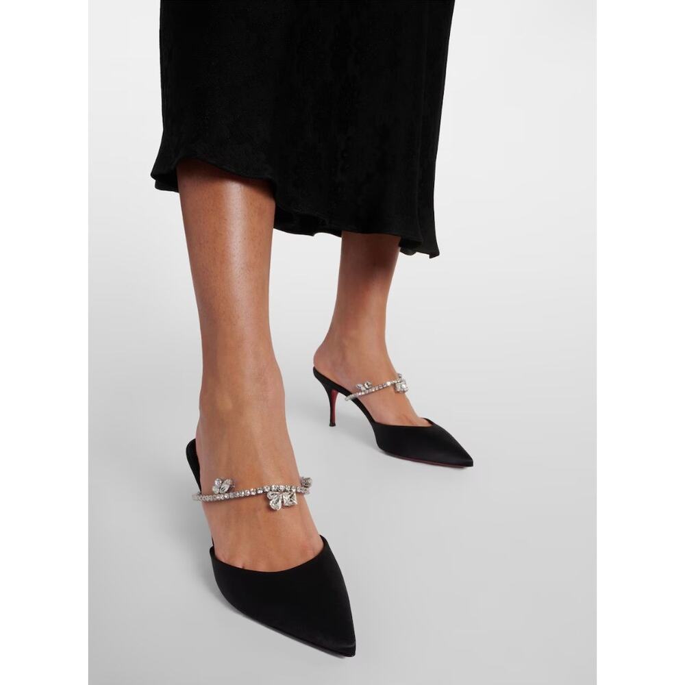 Christian Louboutin Planet Queen 70 Satin Mules Black Size 40